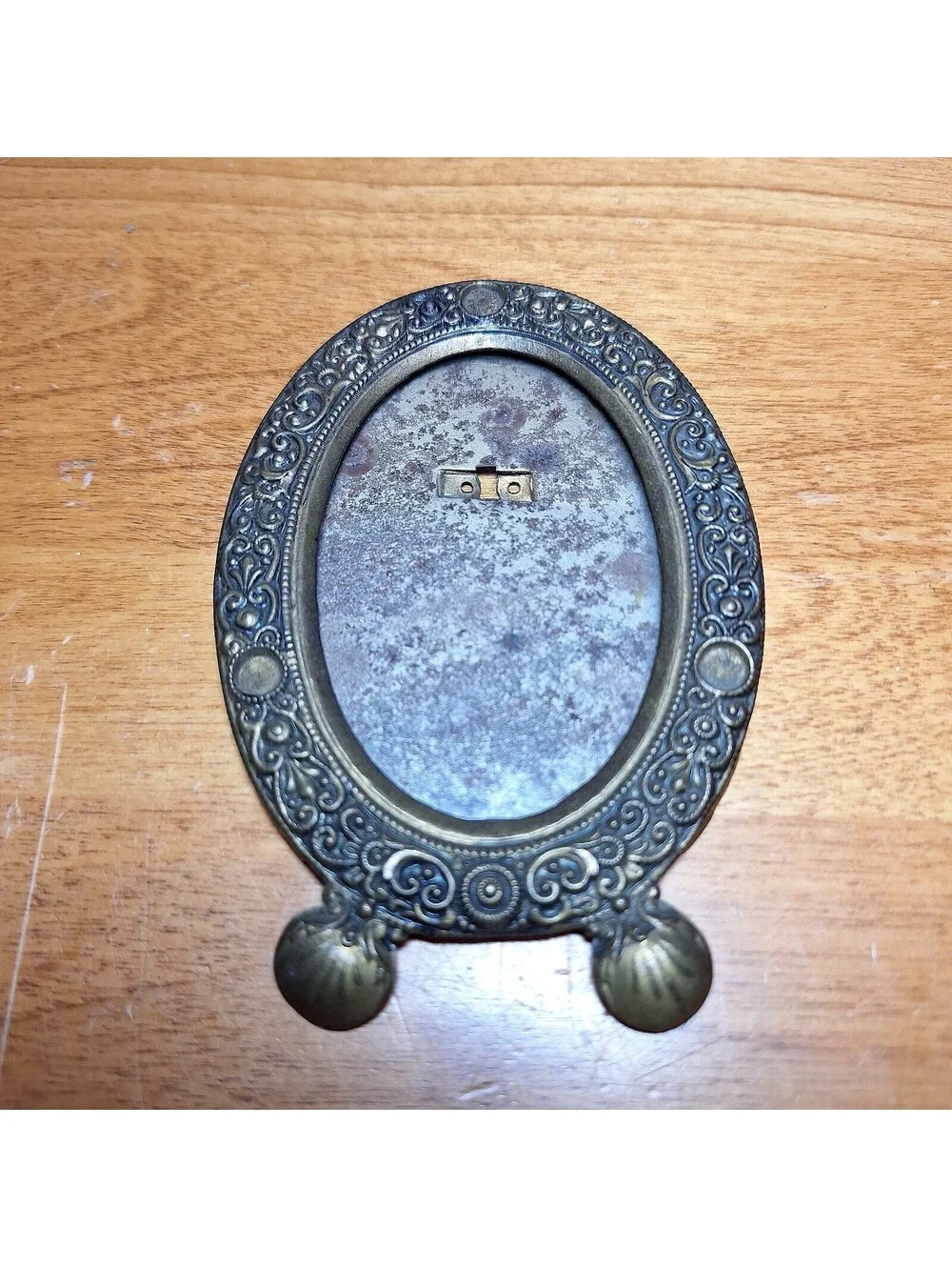 Antique Early  CZECHOSLOVAKIA Tin Silver-Tone Oval Photo Picture Frame Pressed
